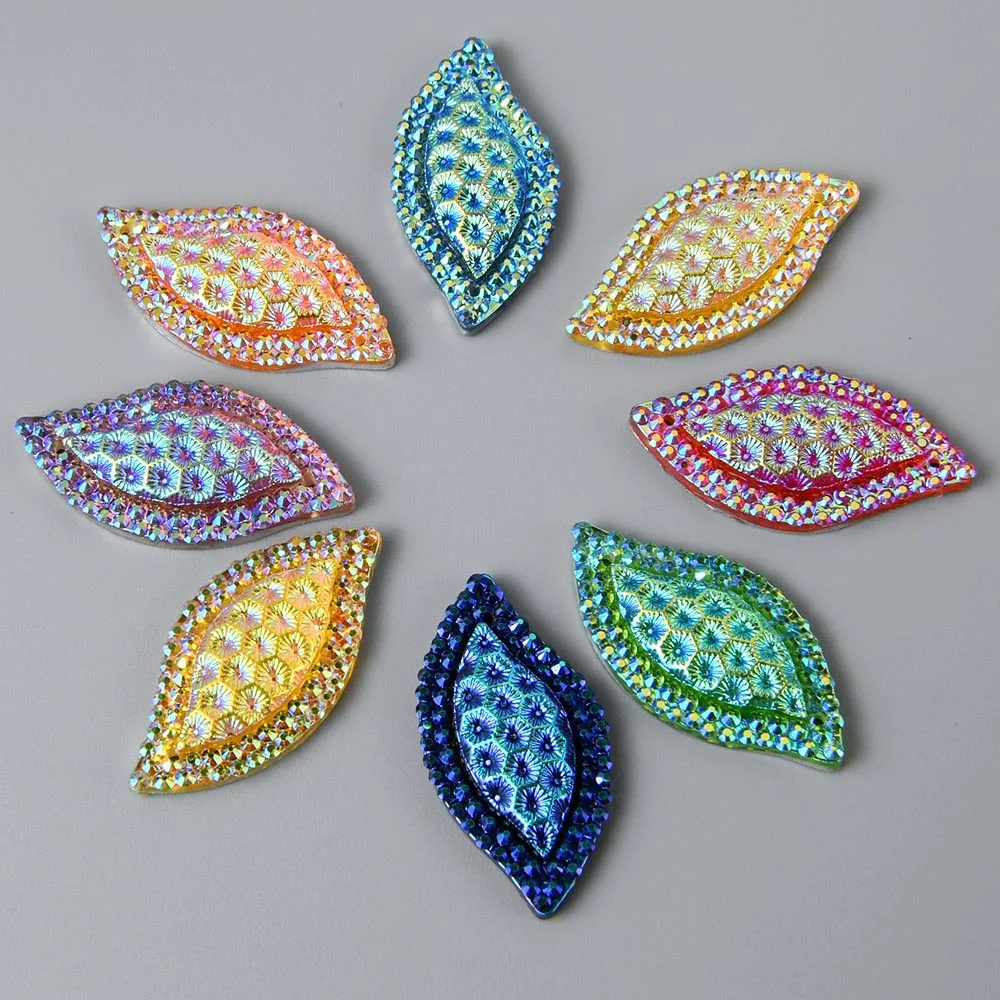 20pcs 15*30mm MIX Color Resin FlatBack 3D Three-dimensional Bumps Leaves Sew on Clothing Decoration Wedding Party Handicrafts