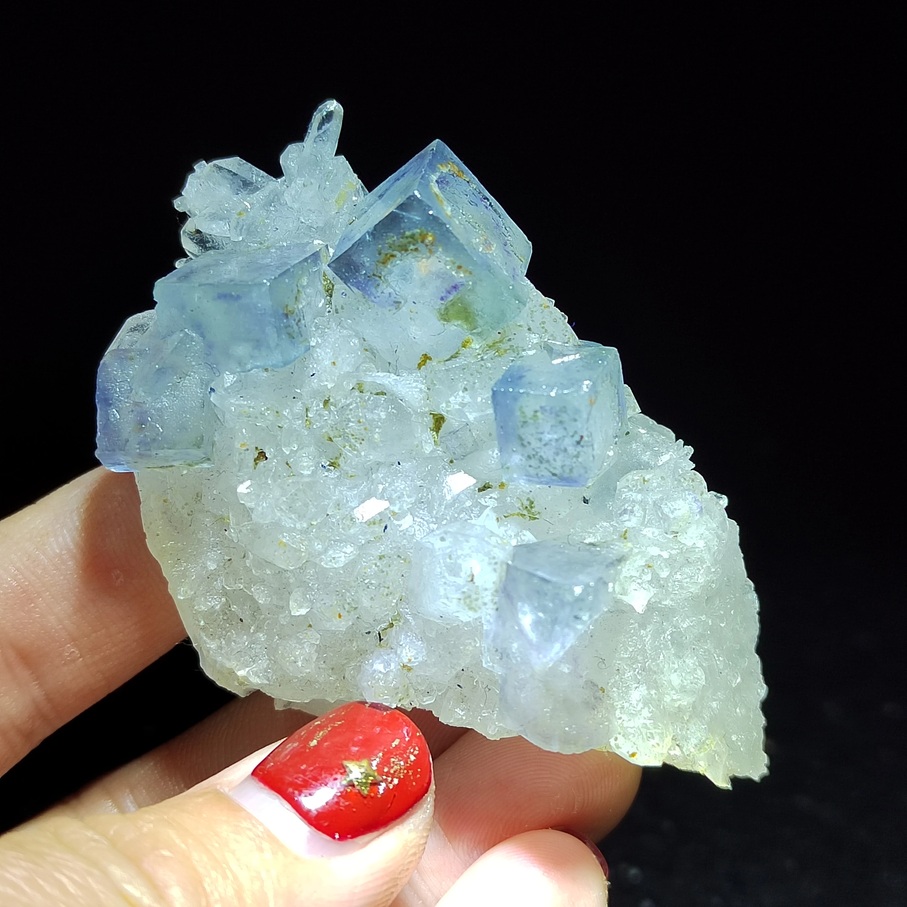 51.6gNatural light blue square fluorite and crystal symbiotic mineral healing ring vein original stone home decoration ornaments