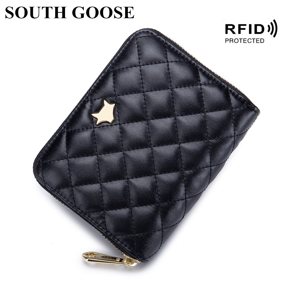 

New Stylish Genuine Leather RFID Blocking Card Wallet Women Luxury Plaid Credit Card Holder Female Coin Purse Passport Cover