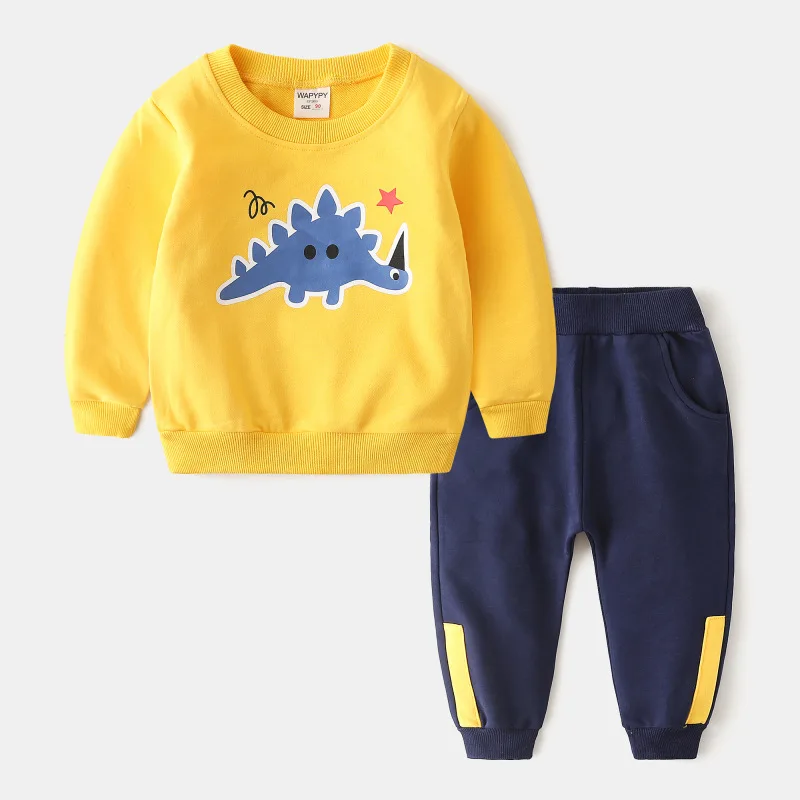 BINIDUCKLING Child Boys Clothing Set Long Sleeve Cartoon Printed Cotton Outfits Autumn Spring Sweatshirt Pants Boys Clothes