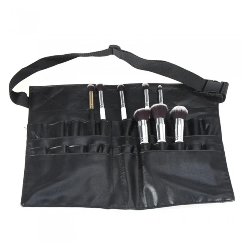 Black Two Arrays Makeup Brush Holder Professional PVC Apron Bag Artist Belt Strap Protable Make Up Bag Cosmetic Brush Bag