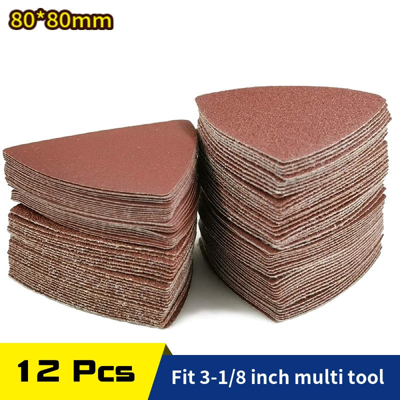 12Pcs 80*80*80mm Sanding Sheets Triangle Sandpaper Hook Loop 80 -400 Grits Abrasive Sanding Disc  For Wood Metal Auto Polishing