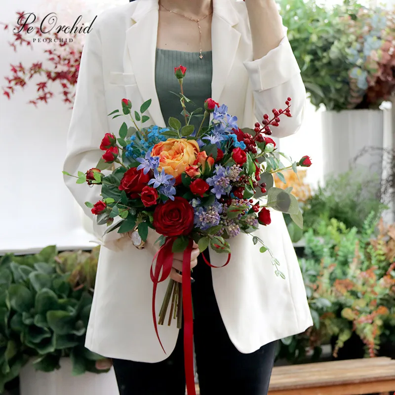 PEORCHID Rot Hochzeit Bouquet Rosen Pfingstrose 2020 Neue Ramo Novia Preservado Künstliche Braut blumen Brautjungfern Zubehör