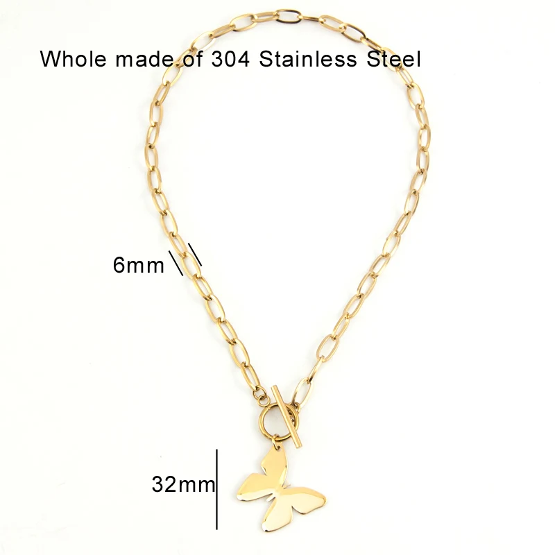 WOMEN ButterFly Charm Short CHOKER NECKLACE GOLD COLOR Stainless steel Toggle PENDANT T buckle NECKLACE