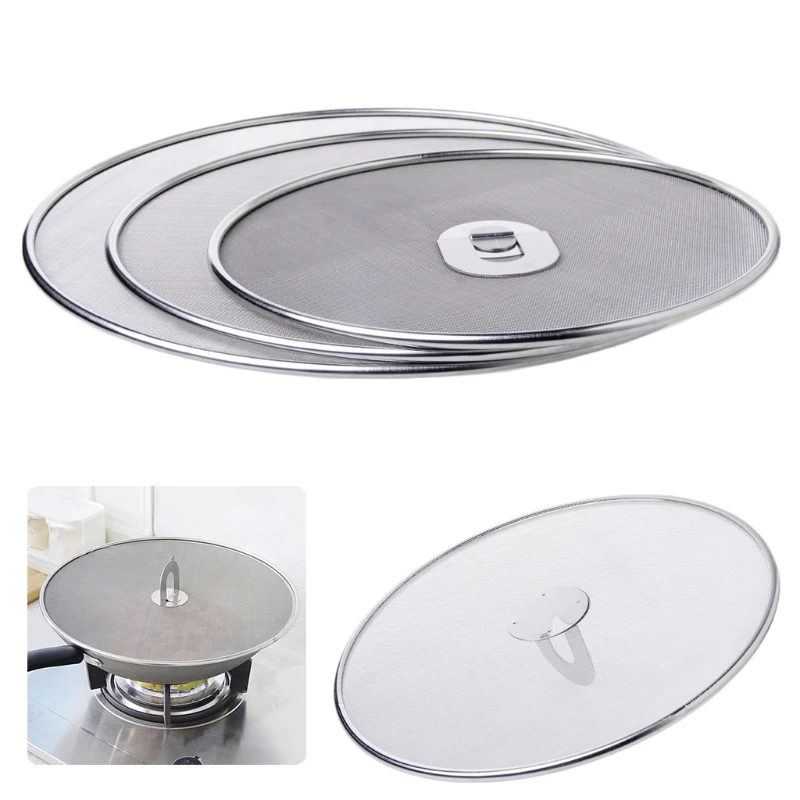 P82C Stainless Steel Cover Lid Oil Proofing Frying Pan Splatter Screen Spill Proof