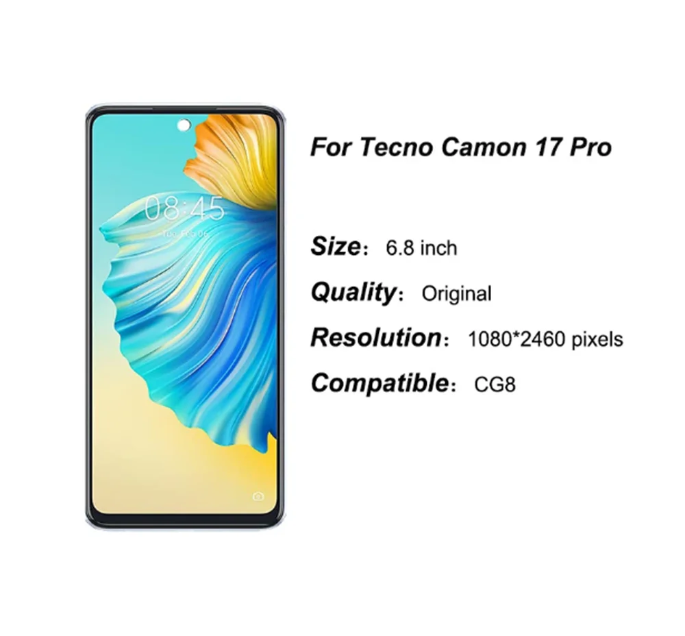 New Full LCD For Tecno Camon 17 pro Display And Touch Screen Assembly CG8 LCD Screen Replacement Phone Parts