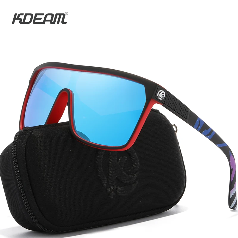 Hot Selling Oversized Sports Sunglasses One Piece Polarized Driving Shades KDEAM Men Women Fashion Sun Glasses With Box