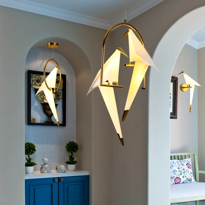 Modern Paper Crane Metal Chandelier for Restaurant Living Room Dining Room Children's Room LED Bird Design Pendant Lamp