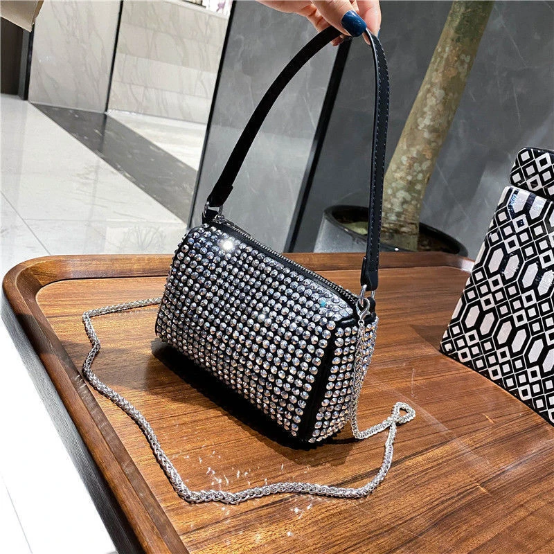 Diamond Crossbody Shoulder Bag Women Small Handbag Clutch Fashion Retro Pillow Hobos Bag Lady PU Leather Shiny Party Tote Purse