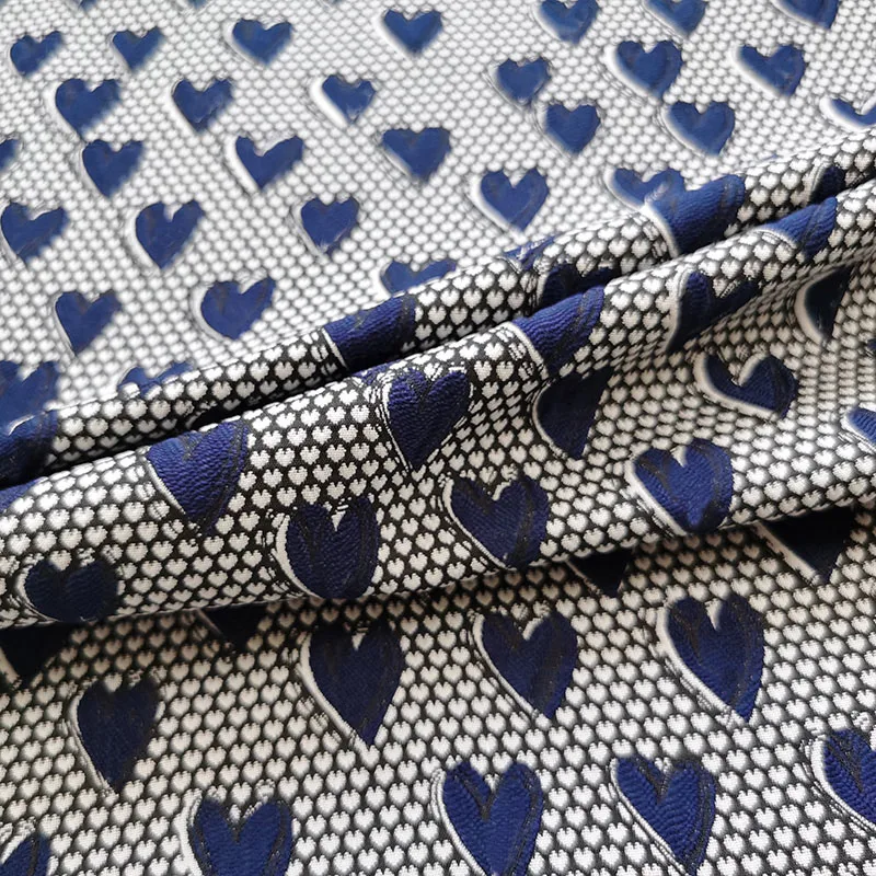 

Blue Color Small Heart Jacquard Yarn-dyed Fabric For Women's Dress Coat Jacket Suits Handmade DIY Cloth Sewing Material