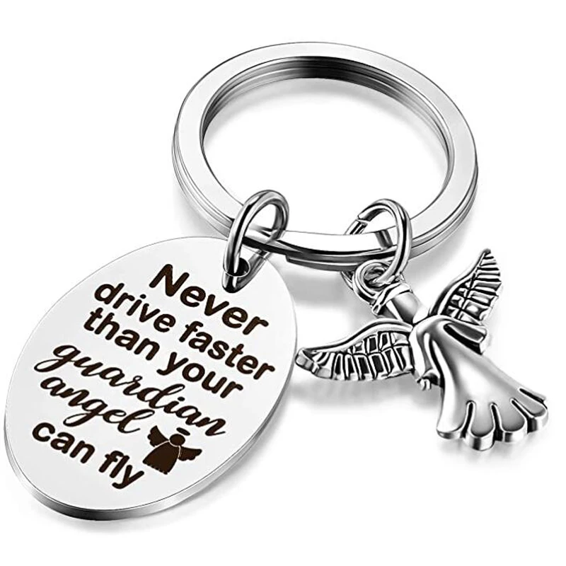 Guardian Keychain Angel New Driver Keychain Never Drive Faster Than Your Angel Can Fly 16th Birthday Gift for Daughter Niece