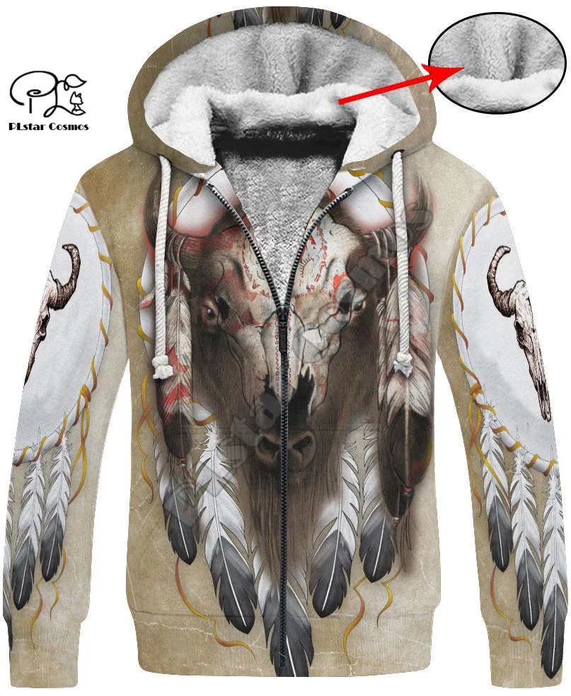 PLstar Cosmos Newest Indian Native Skull Tribe Harajuku 3DPrint Men/Women NewFashion Winter Thicker Coat Fleece Jacket Hoodies 1