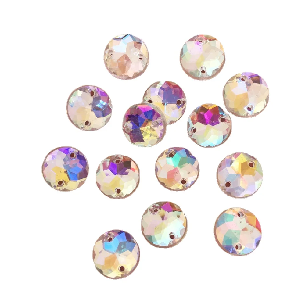 6/8/10/12/14/16/18mm shiny AB Resin crystal Round Flat back rhinestone applique DIY Wedding 2 hole Garment ornament SF660-665