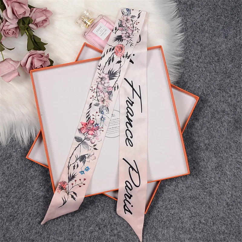 Rose Brand Scarf Women Silk Scarf Bag Skinny Scarves New Design Wrist Towel Foulard Neckerchief Headband For Ladies