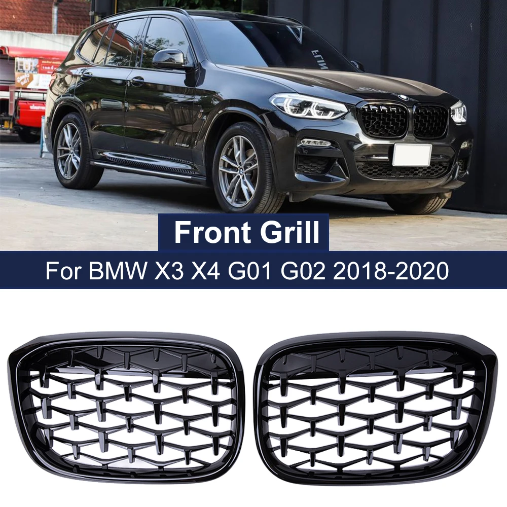 2PCS Car Front Grills  Kidney Grill For BMW X3 G01 G08 X4 G02 2018-2021 Bumper Diamond Trim Racing Grille Meteor Styling