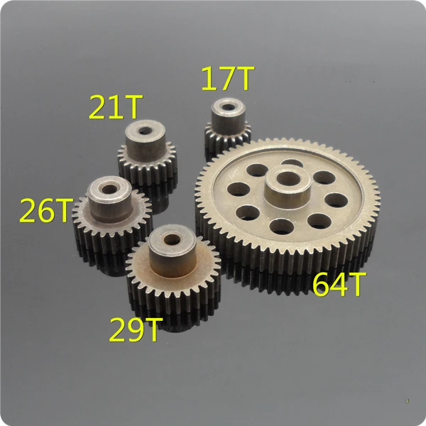 HSP 48P 0.8M 64T Main Metal spur Gear 5mm reducer＆17/21/26/29T Motor Gear 3.17mm Shaft diameter for Hsp 94123 94111 94107 94170