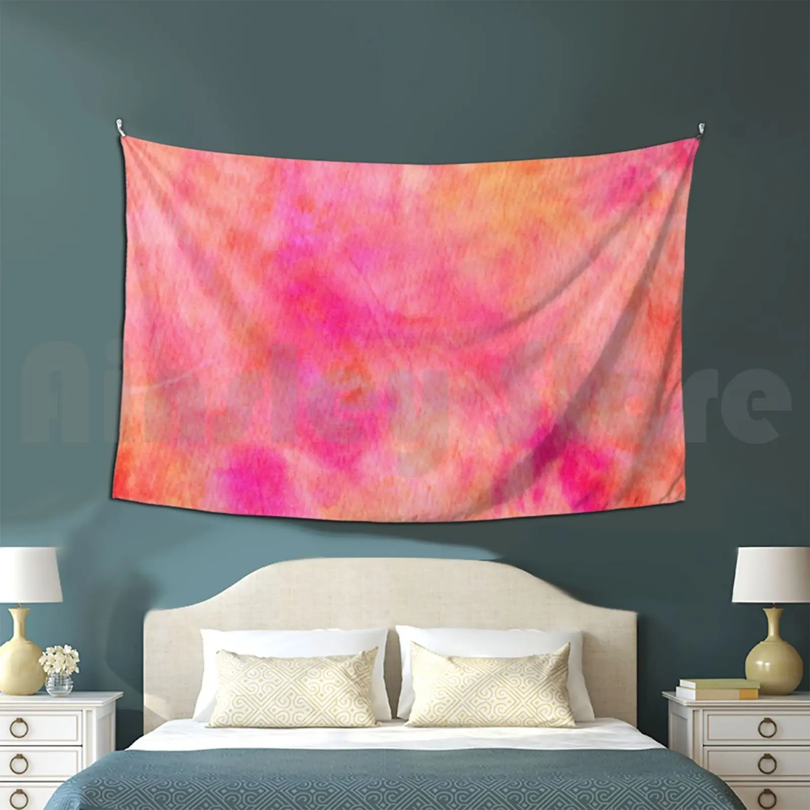 Coral Dyeblot Customized Tapestry Dyeblot Dye Tie Dye Spatter Abstract Colorful Doral Red Orange Pink