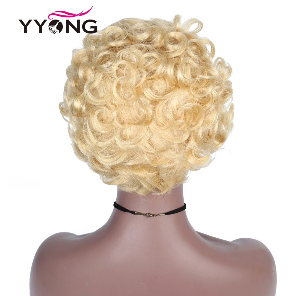 Perruque Pixie Cut Lace Wig Naturelle Bouclée pour Femme, Cheveux Courts, Couleur Blond Miel 613, 13 Broches Transparentes, Bon Marché