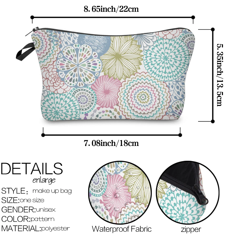 Deanfun Colorful Mandala Flower Printing Soft Cosmetic Bag Waterproof Purse Makeup Bag For Women Makeup Travel Bags Custom 51561