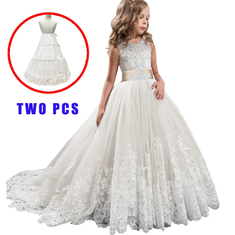 White Long Tulle Teenage Bridesmaid Dresses For Girls Kids Elegant Party Princess Wedding Dress Children Girl Evening Clothes