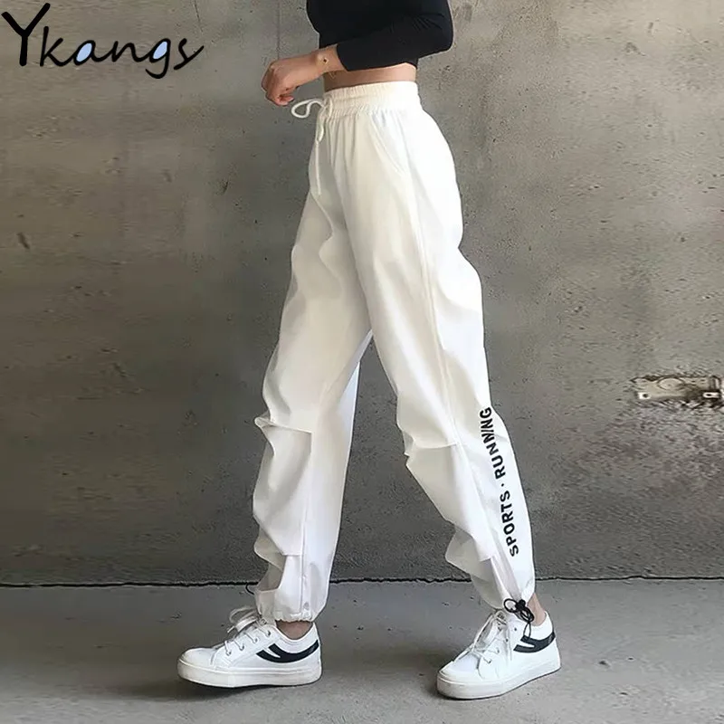 

Letters Graffiti Print White Black Sweatpants Joggers Women Streetwear High Waist Harem Pants Female Loose Folds Casual Trousers