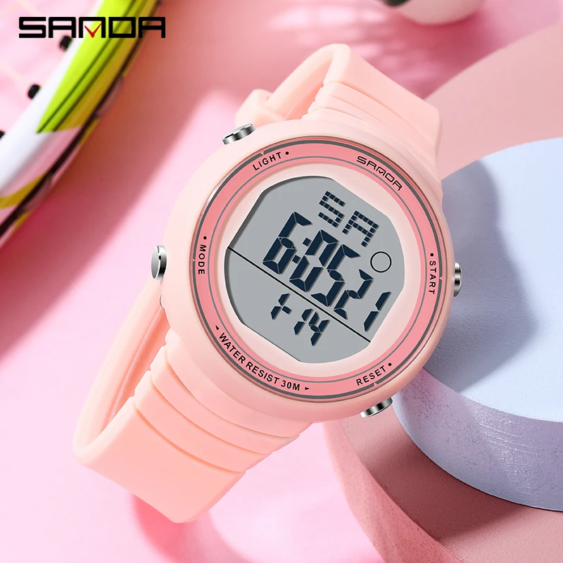 Ladies Digital Watch Fashion Brand SANDA Dress Bracelet Luxury Electronic Watches Stopwatch Luminous Clock Women\'s Wristwatch