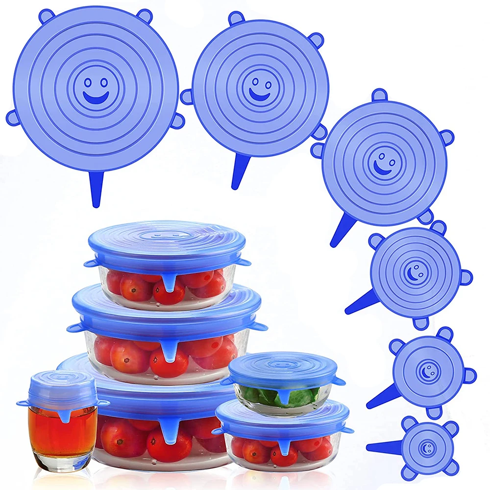 6Pcs Silicone Cover Stretch Lids Reusable Airtight Food Wrap Covers Keeping Fresh Seal Bowl Stretchy Wrap Cover Kitchen Cookware