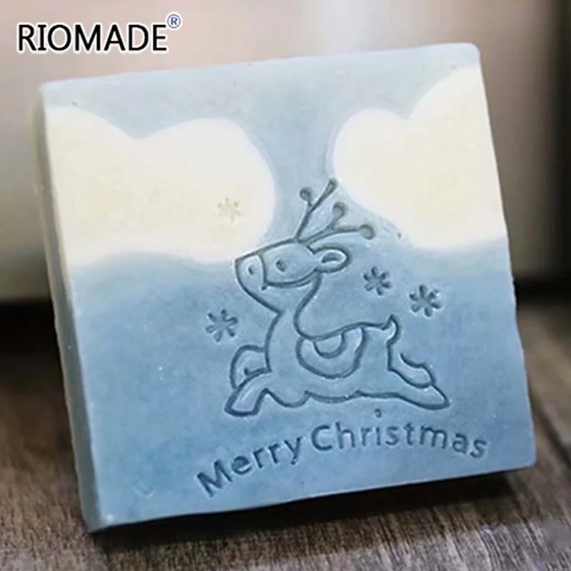 Merry Christmas Series Acrylic Soap Stamp Santa Claus Snowman Bells Elk Wreath Transparent Stamps For Soap Chapter With Handle