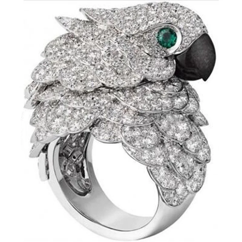 Wholesale Cute Full Crystal Owl Women's Ring Creative Party Wedding Engagement Animal Famale Rings Jewelry Accessories Size 5-10