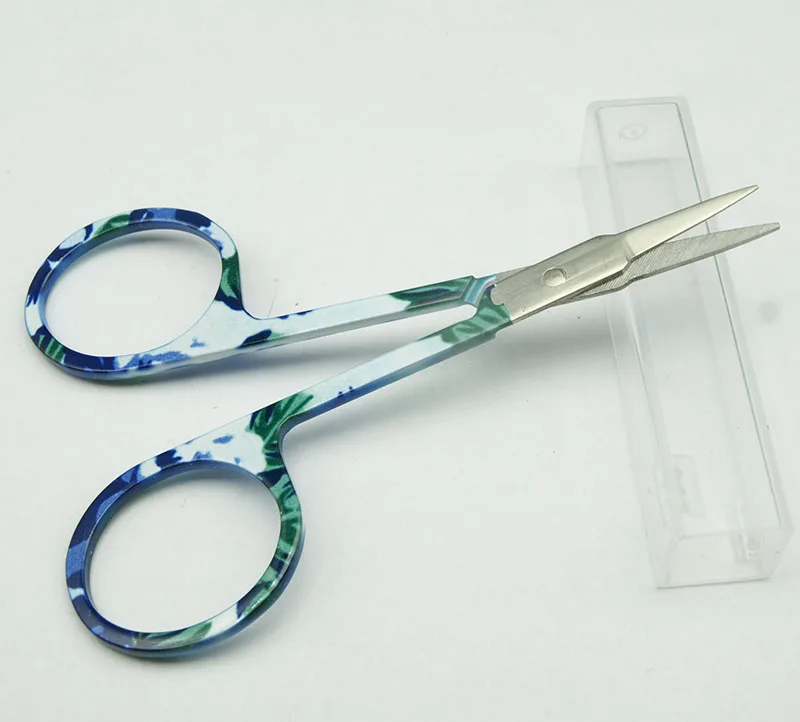 1 sztuk zielony wzór podwójna powieka stick Scissor Manicure do paznokci brwi nos nożyczki skórek zakrzywione narzędzia do makijażu