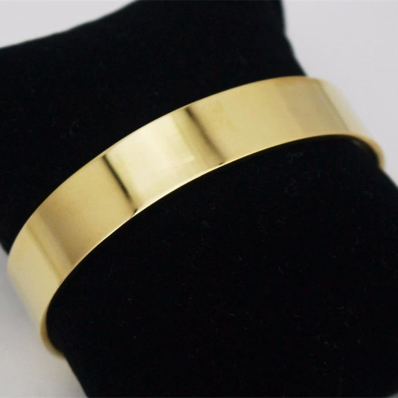 316L Stainless Steel Cuff Bangle Classic Plain Round Gold Color Laser Logo Opened Bracelet Blanks Band for Women