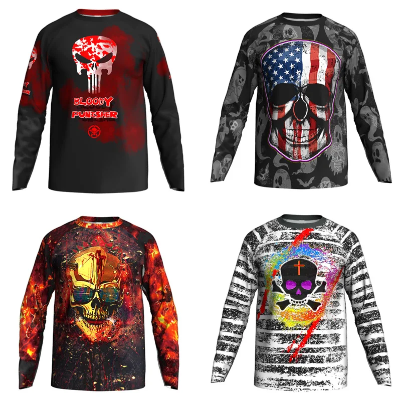 

Unique Downhill Cycling Jersey Design Motocross Long Sleeve Bicycle Shirt MTB Race Breathable Road Ride Mountain Skull Sport Top