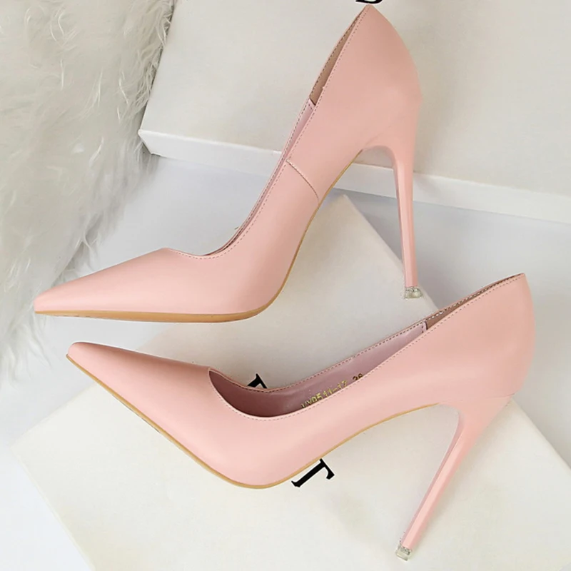 2023 Women Sexy Fetish Thin High Heels Scarpins Female Sweet Yellow Blue Pink Heels Pumps Escarpins Talons Stiletto Bridal Shoes