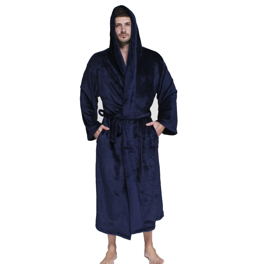 

Occident Designer Obese Flannel Robe Male With Hooded Thick Unisex Dressing Gown Men Bathrobe Winter Long Robe Lovers Bath Robe