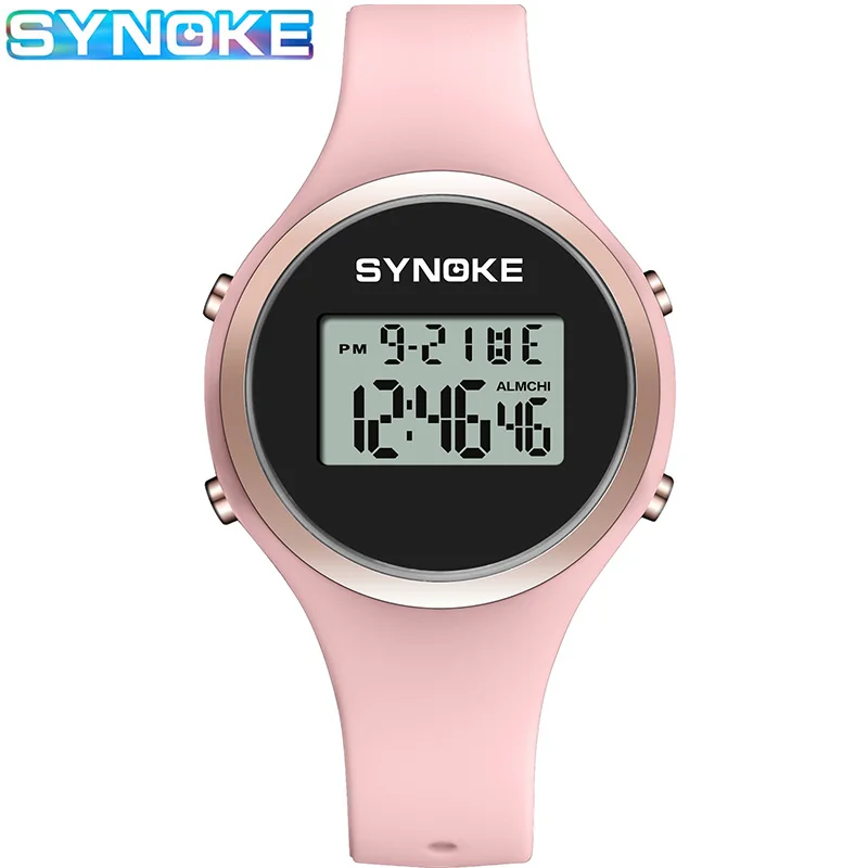 SYNOKE Women\'s wristwatch LED display fashion simple ladies digital watch Men sport water resist watches pink Electronic clock