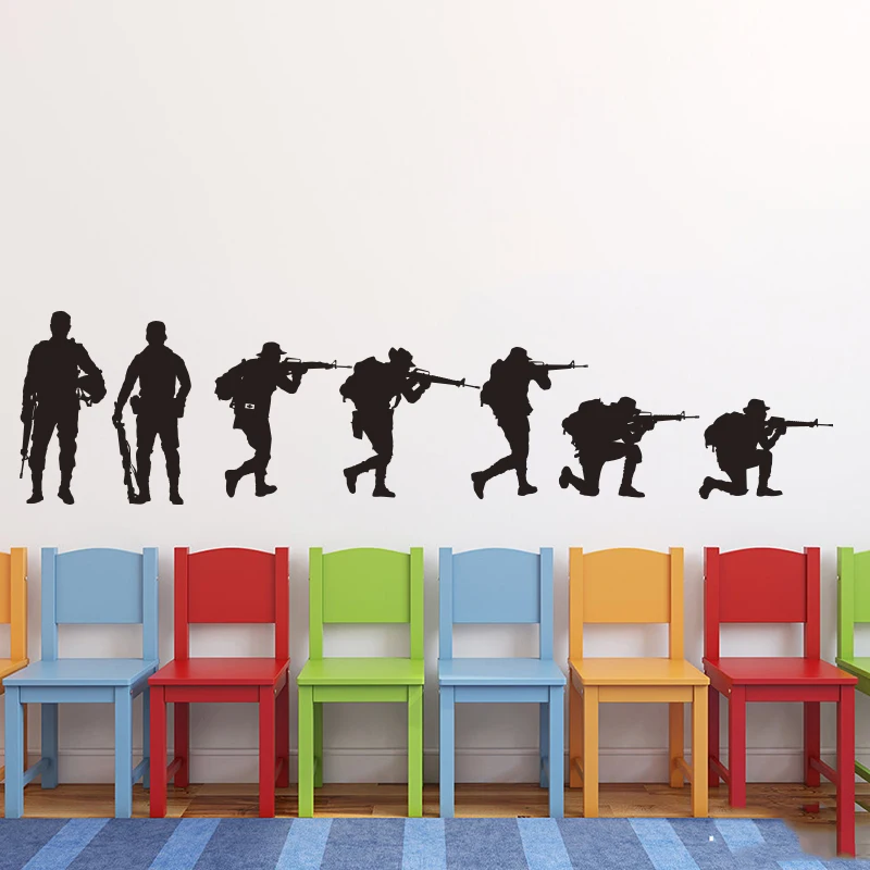 

7 Pcs Army Soldiers Military Wall Sticker Boy Room Kids Room Solider Weapon War Military Wall Decal Bedroom Playroom Vinyl Decor