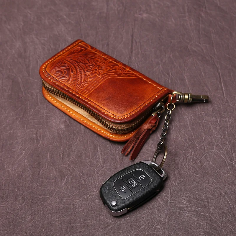 NZPJ männer Leder Schlüssel Tasche, Die Erste LayerOf Rindsleder, Damen Geldbörse, multi-funktionale Vintage Pflanzlich Gegerbtem Leder ID Tasche. – Detail 9