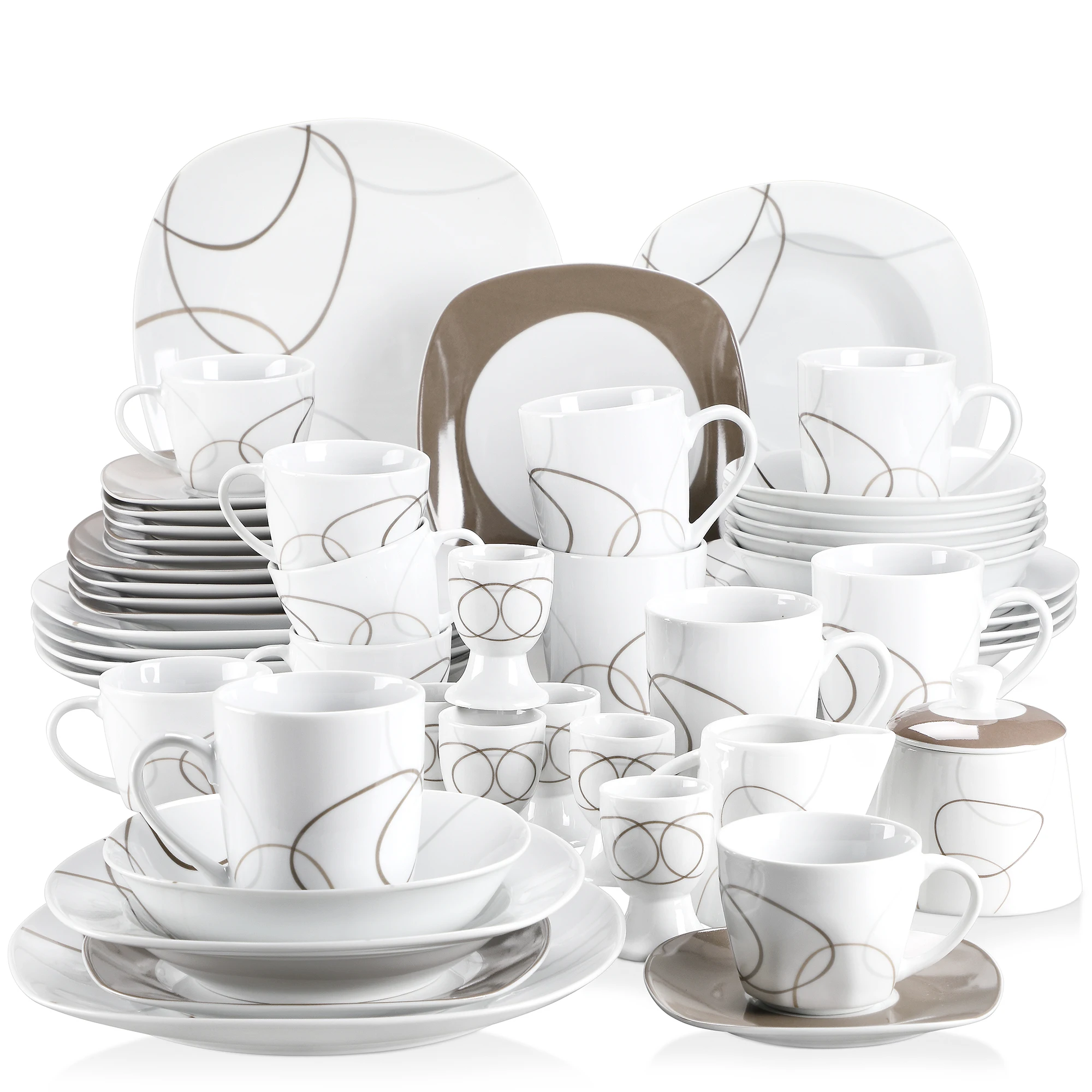 

VEWEET NIKITA 50-Piece Porcelain Dinner Set with Egg Cup,Cup&Saucer,Mugs,Dessert&Soup&Dinner Plate,Bowl Set,Milk Jug&Sugar Pot