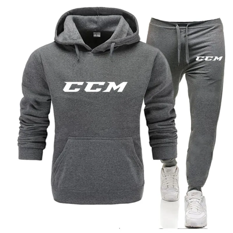 Men CCM Tracksuit Casual 2 Pieces Sets Sweatshirt Hooded+Sweatpants CCM Print Sportswear Mens Clothes Jogger Sport Suit