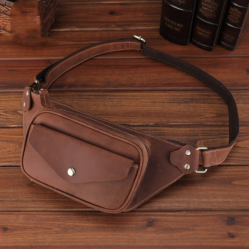 Cow Leather Waist Bag For Men Travel Waist Pack Vintage Small Fanny Pack Male Belt Pouch Bag Phone Chest Bag