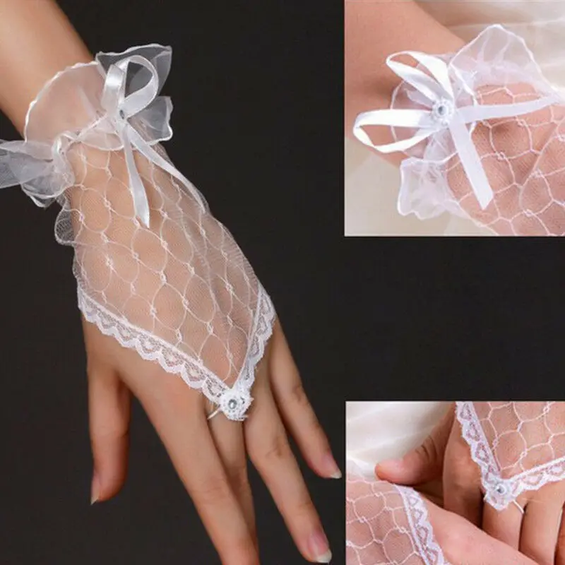 Women Evening Wedding Party Prom Fingerless Bridal Costume Lace Gloves