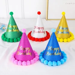 Birthday party decoration hair ball party hat children adult birthday dress up supplies plush ball party birthday hat wholesale