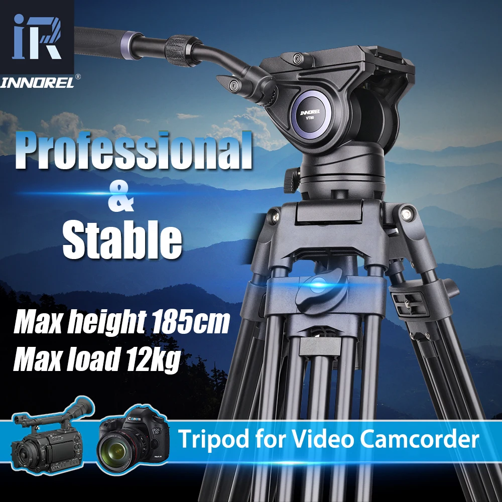 INNOREL VT80 Professional Aluminum Video Tripod Hydraulic Fluid Video Head Camera Tripod For Dslr Camera Dv 185CM 12kg Max Load