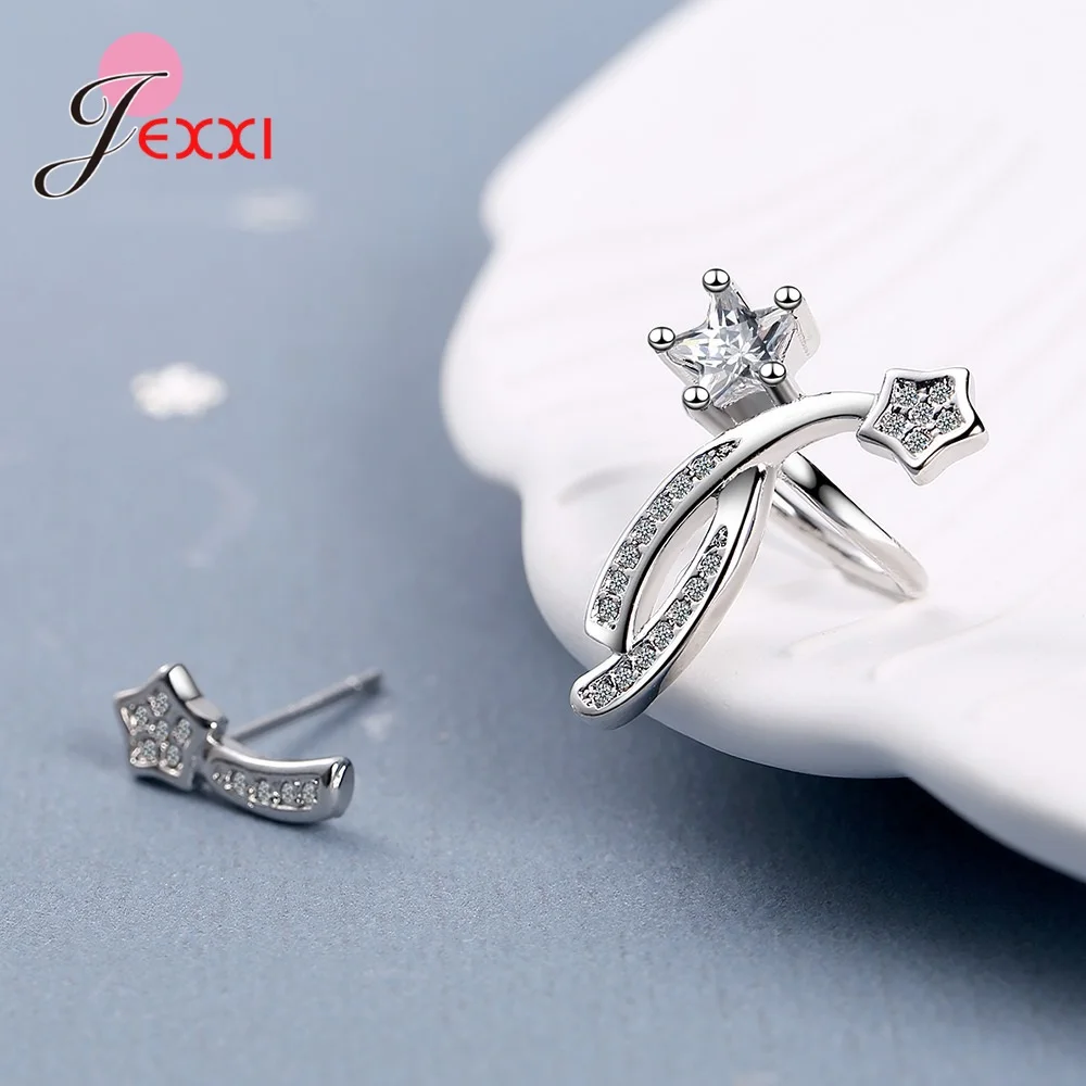 Geometric Star Comet Asymmetry Stud Earrings for Women Clear CZ Bright Meteor Ear Stud 925 Sterling Silver Jewelry Femme