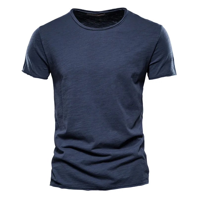 Camiseta para Hombres AIOPESON 100% Algodón Suave Fitness Verano Delgada Ropa de Casa Cuello Redondo Manga Corta Camiseta Sólida para Hombres - 1