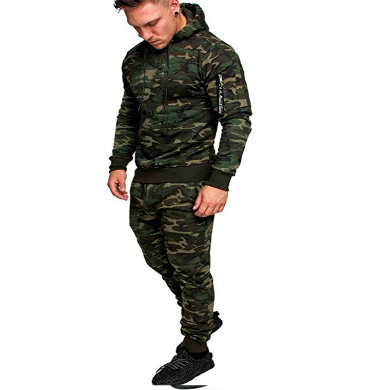 

Men Nice Long Sleeve Camouflage Hoodies+Pants Set Male Tracksuit Outdoors Suit Men's Gyms Set Casual Sportswear Suit