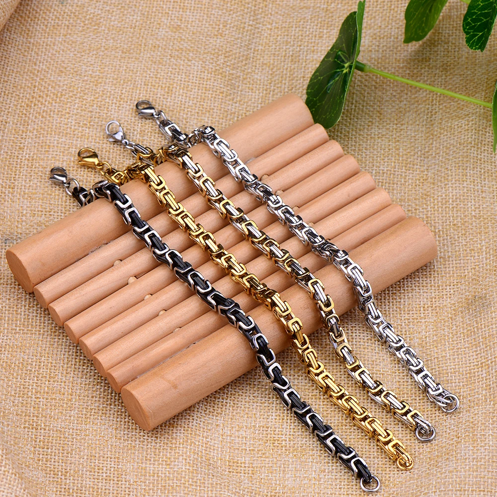 Width 5MM stainless steel black gold color imperial chain bracelet fashion hip-hop rock men titanium steel Link bracelet