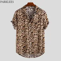 Sexy Leopard Print Hawaiian Beach Shirt Men 2021 Brand New Short Sleeve Men Tropical Aloha Shirt Casual Button Down Chemise 3XL