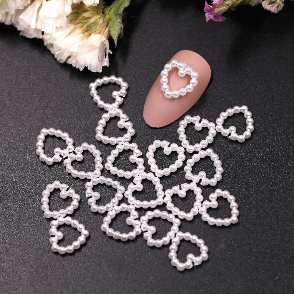 20pcs Heart-shaped Pearl Nail Charm DIY Nail Part Elegant Nail Art Decorations Nail Figure Fashion Jewelry Manicure Accessories