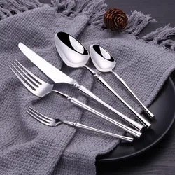 20Pcs/set 18/10 Stainless Steel Dinner Black Gold Dinnerware Set Knife Fork Spoon Cutlery Set Kitchen Tableware Silverware Sets